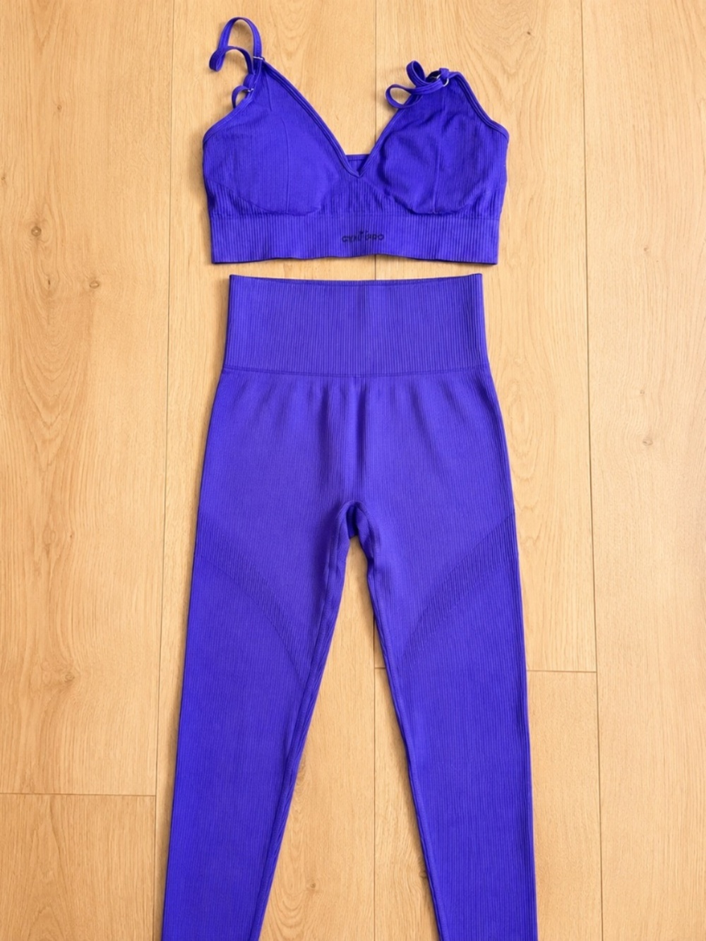 Gym Pro Purple Ribbed Top & Leggings Set - Size L
